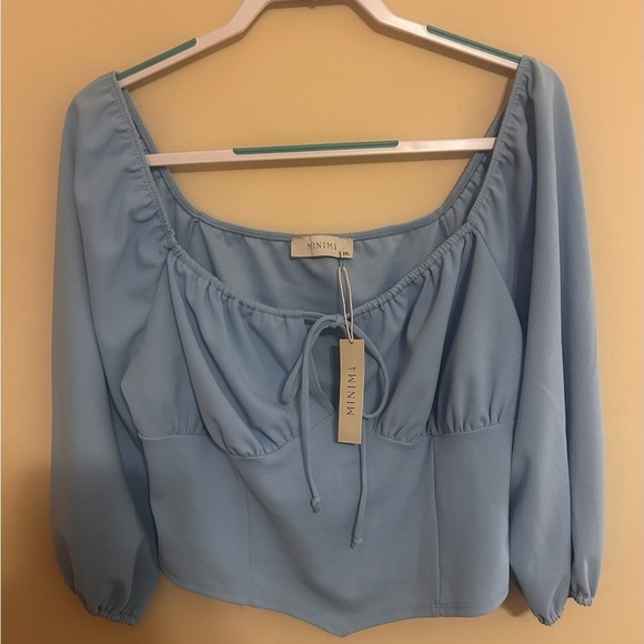 Minimal 2XL Novella Puff Sleeve Blouse In Light Blue Western Cowgirl Rodeo - Picture 2 of 4